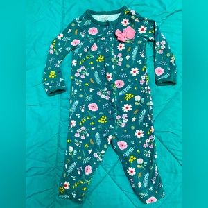 (Just One You, Carter’s) 9M Onesie W/ Long Sleeves & Snaps Forest Green Floral